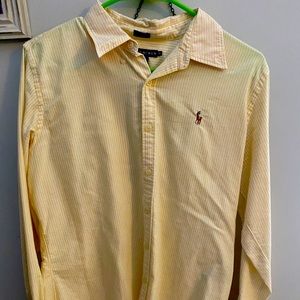 Yellow striped button down Polo